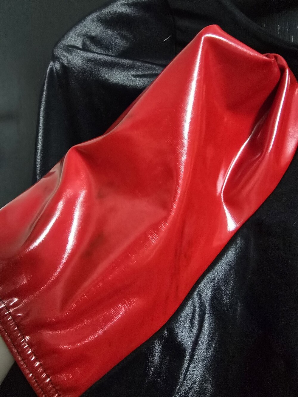 Blackmilk Red Battle Suit - Long Sleeve Bodysuit with Red PVC Panels & Front Zip - Picture 5 of 6